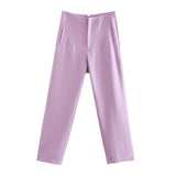 Pants Chic With Seam Detail Office Wear Vintage Pantalon vetement tendance femme Sentence Love light purple / M