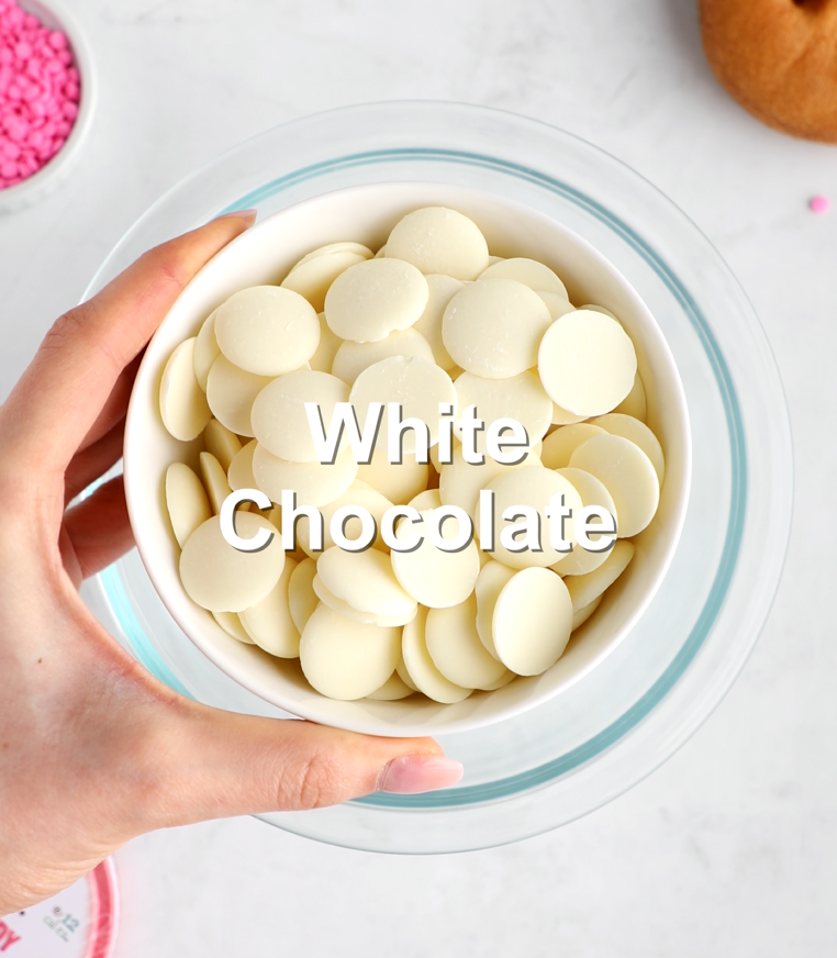 White chocolate melting wafers in a bowl