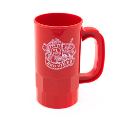Red Vines red stein cup with a movie snacks graphic
