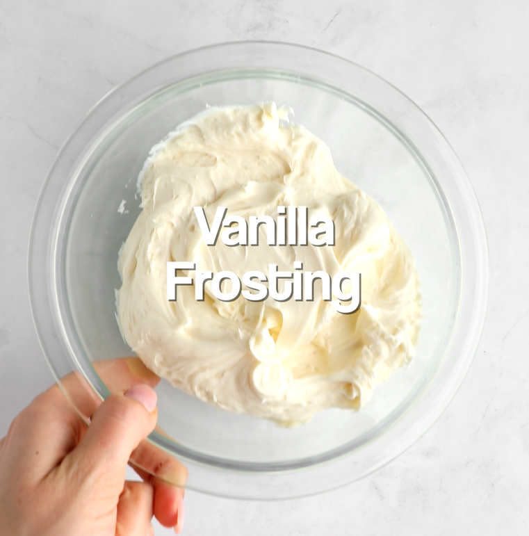 Vanilla frosting in a bowl