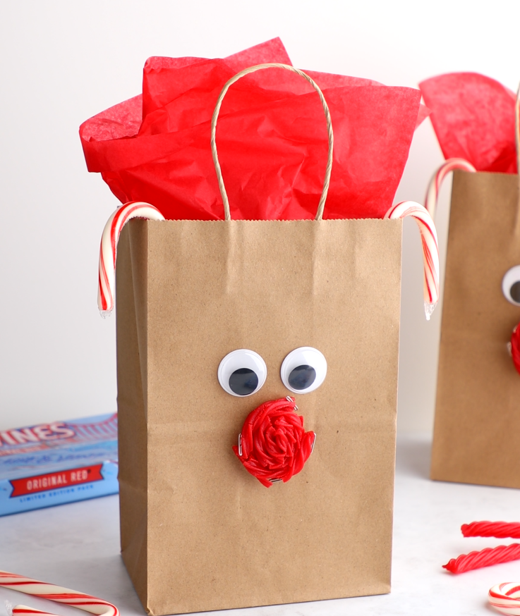 Completed Red Vines Reindeer Treat Bag Holiday Craft