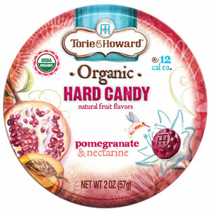 Torie & Howard Organic Hard Candy, Pomegranate & Nectarine Fruit Candy, 2oz Tin - American Licorice Company