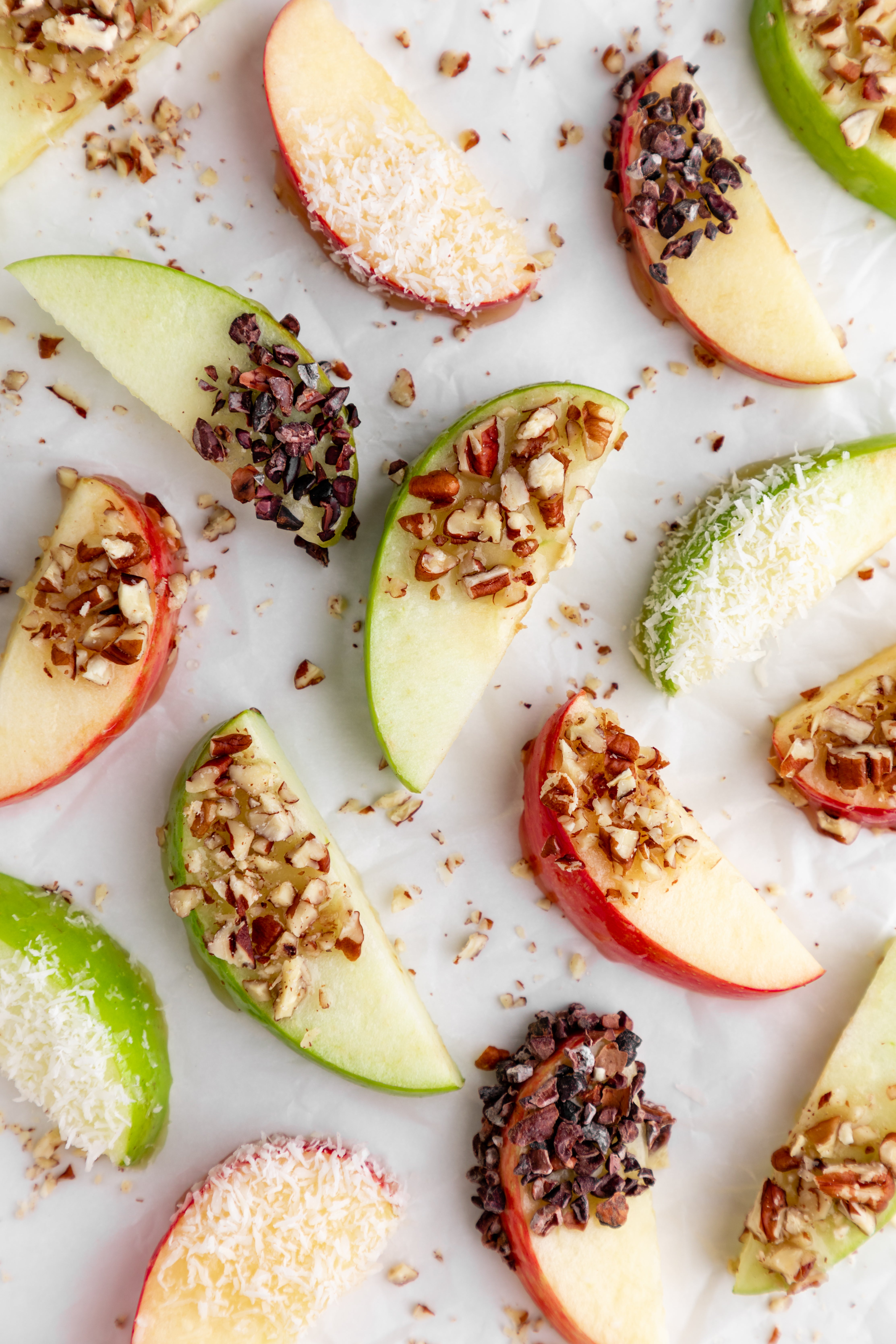 Candy Dipped Apple Slices with nut toppings