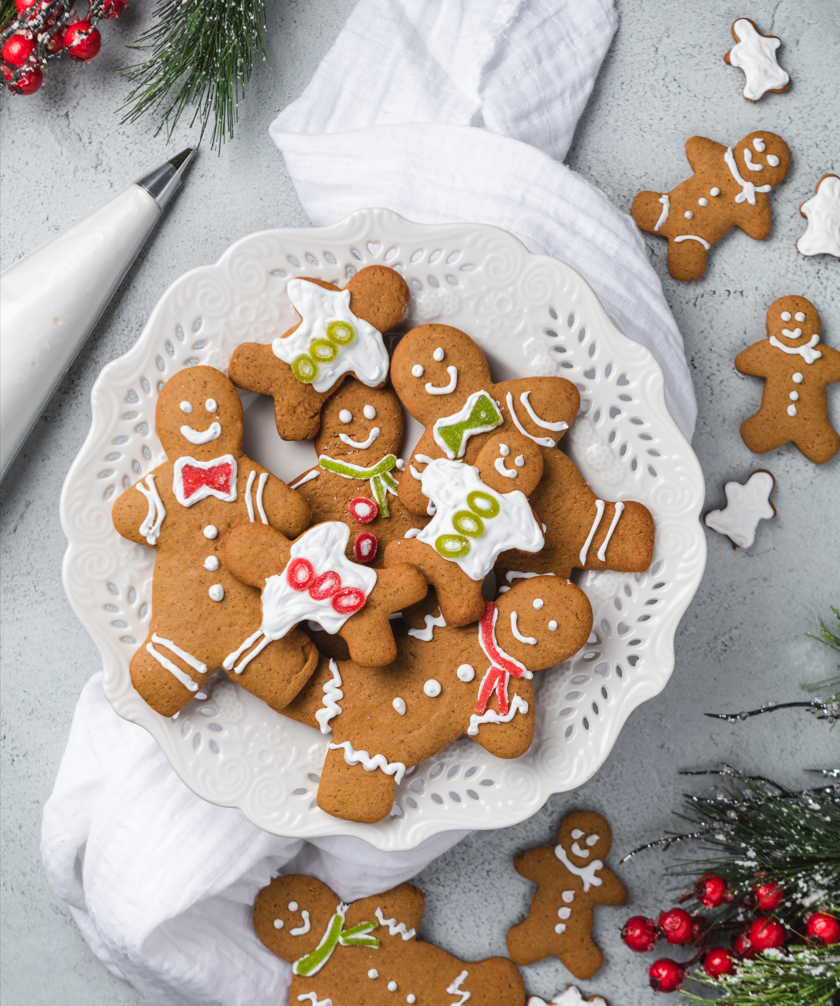 Gingerbread cookies in festive holiday scene
