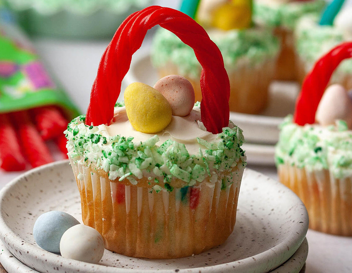 Finished Red Vines Easter Basket Cupcakes