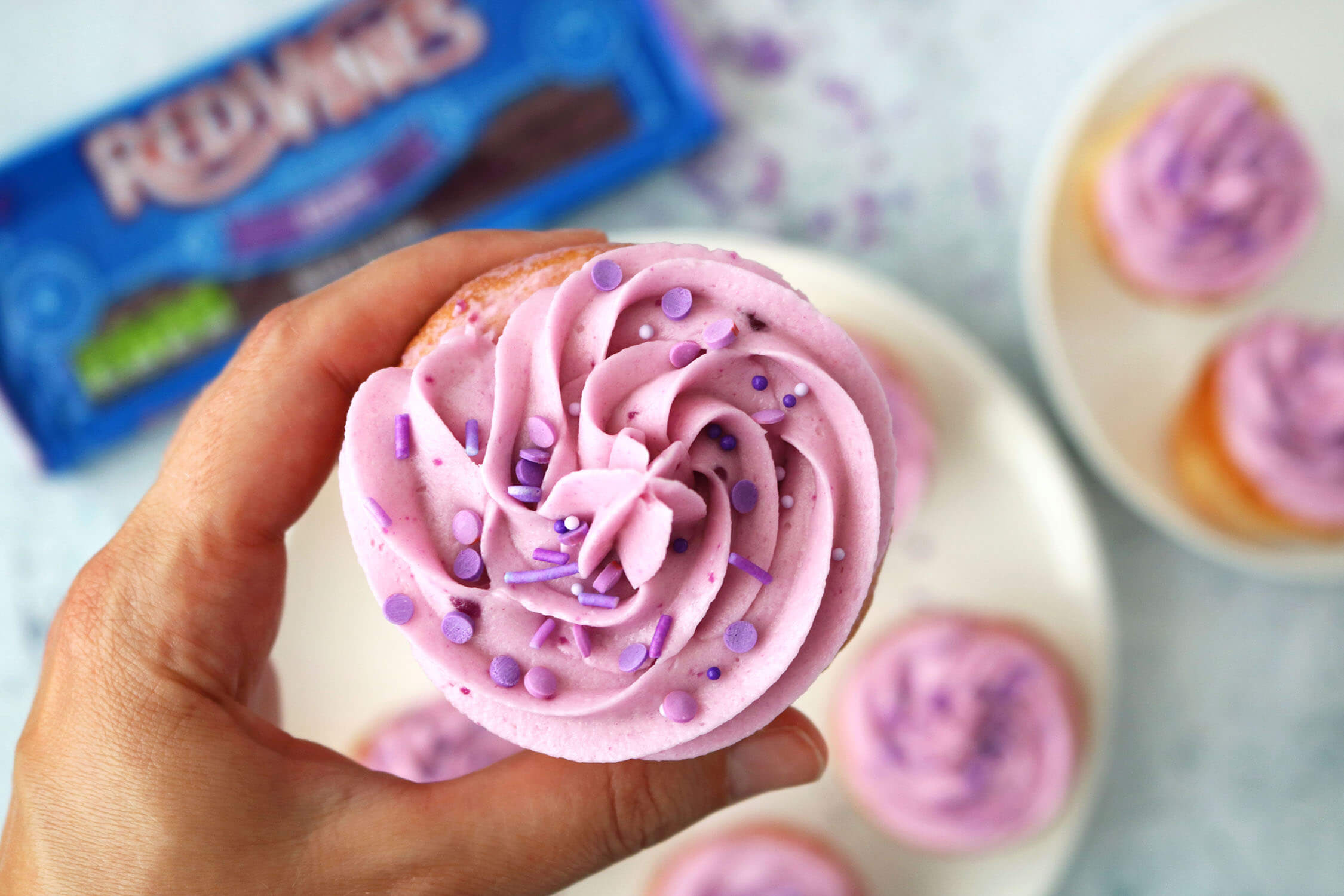 Grape buttercream frosted cupcakes