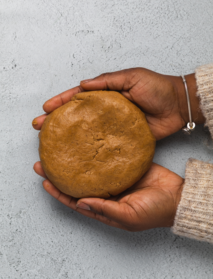 Sphere of gingerbread cookie dough after refrigeration