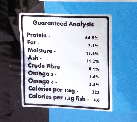 Our Dried Sardines Guaranteed Analysis