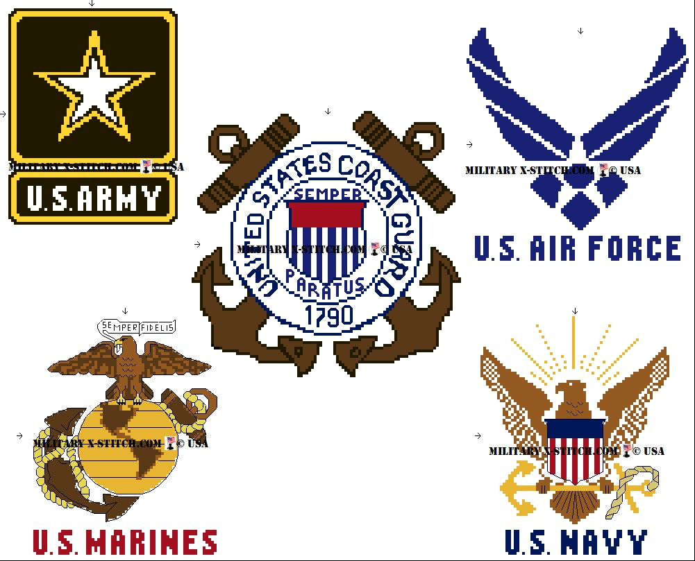 Five US Military Branches Logos PDF – Military XStitch Com