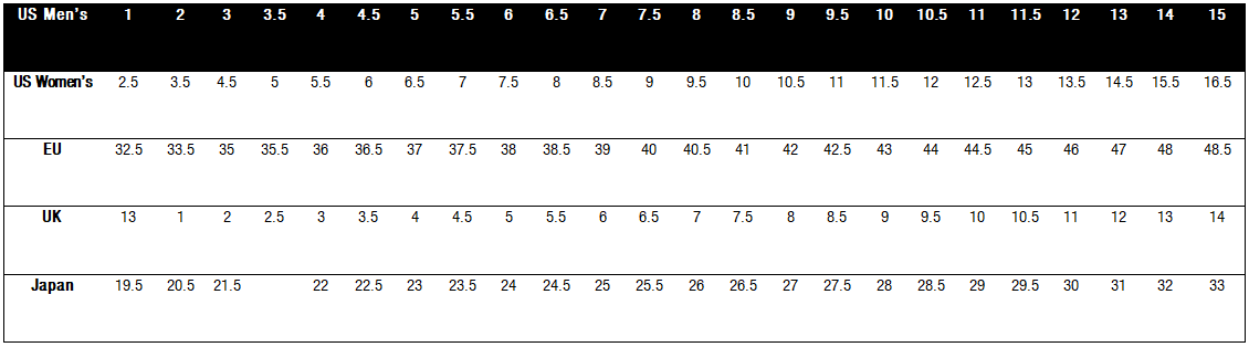 eu footwear size chart