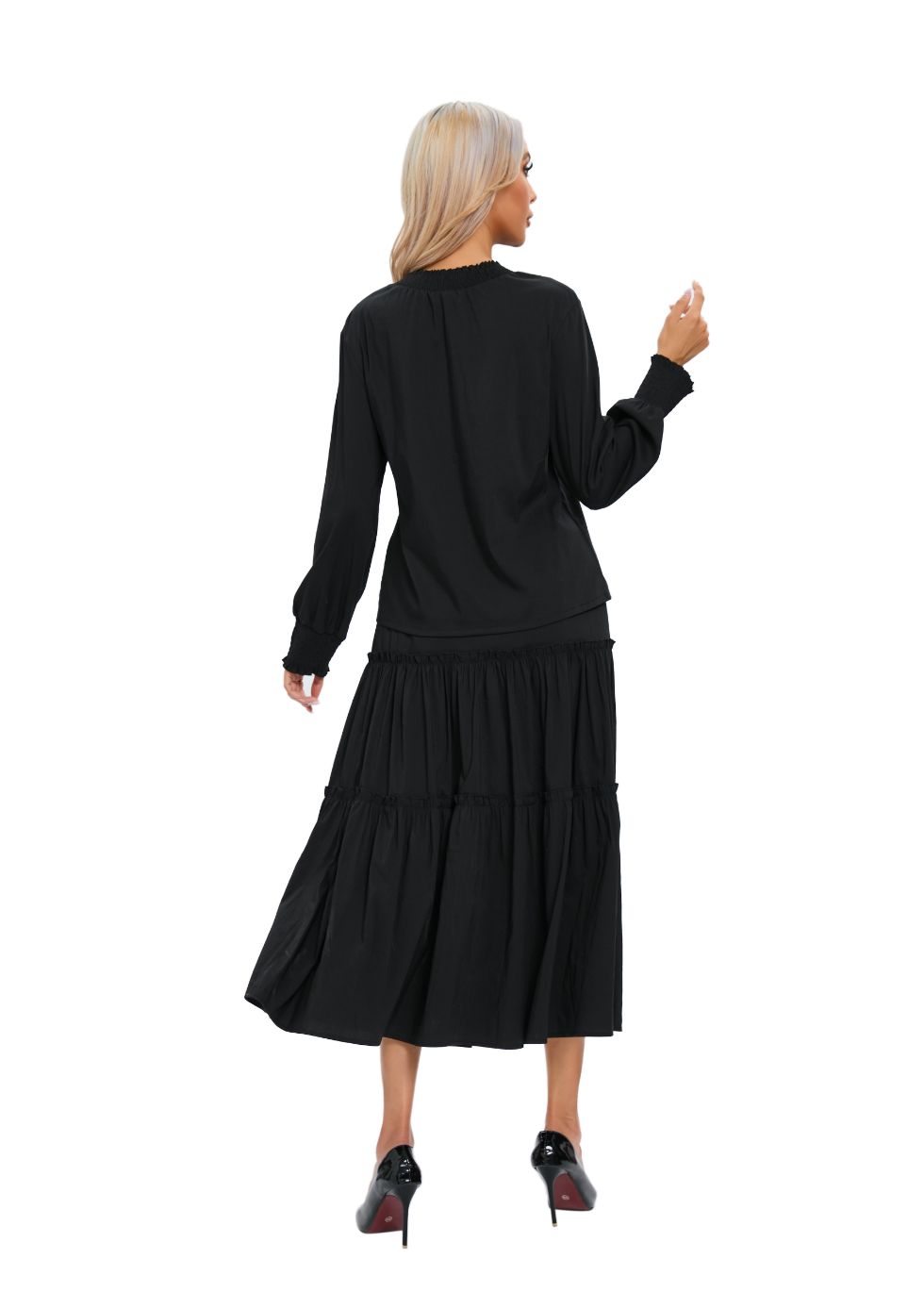 Long Sleeve Top and Tiered Skirt Midi Dress Set - seilerlanguageservices