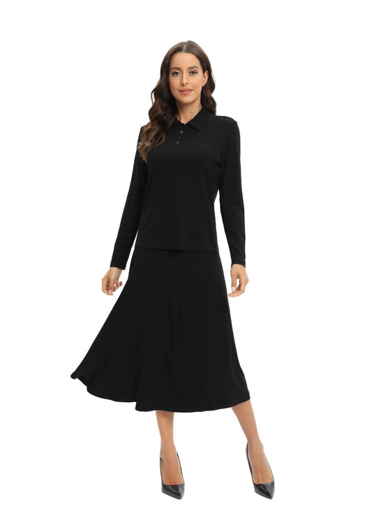 Black Jersey Polo Shirt and Matching Skirt Set