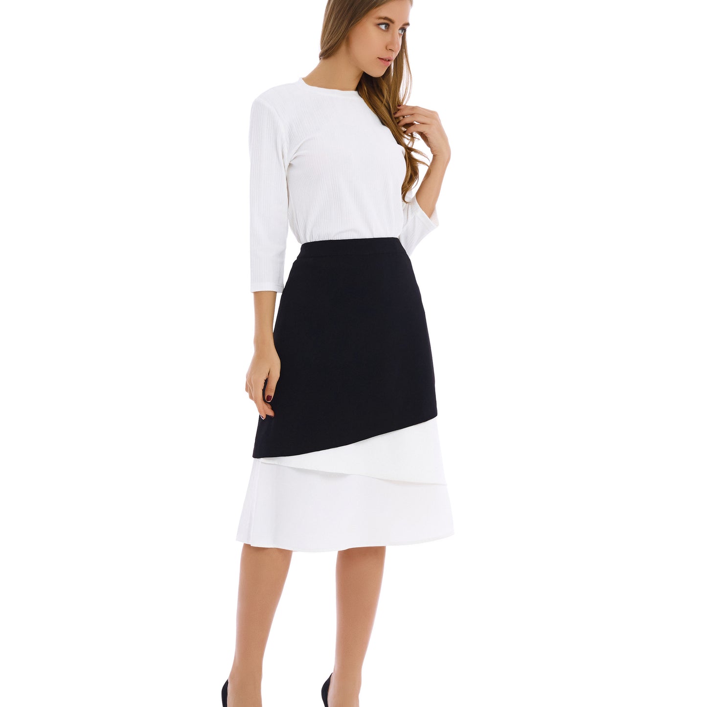 Contrast White Fabric Midi Skirt - seilerlanguageservices