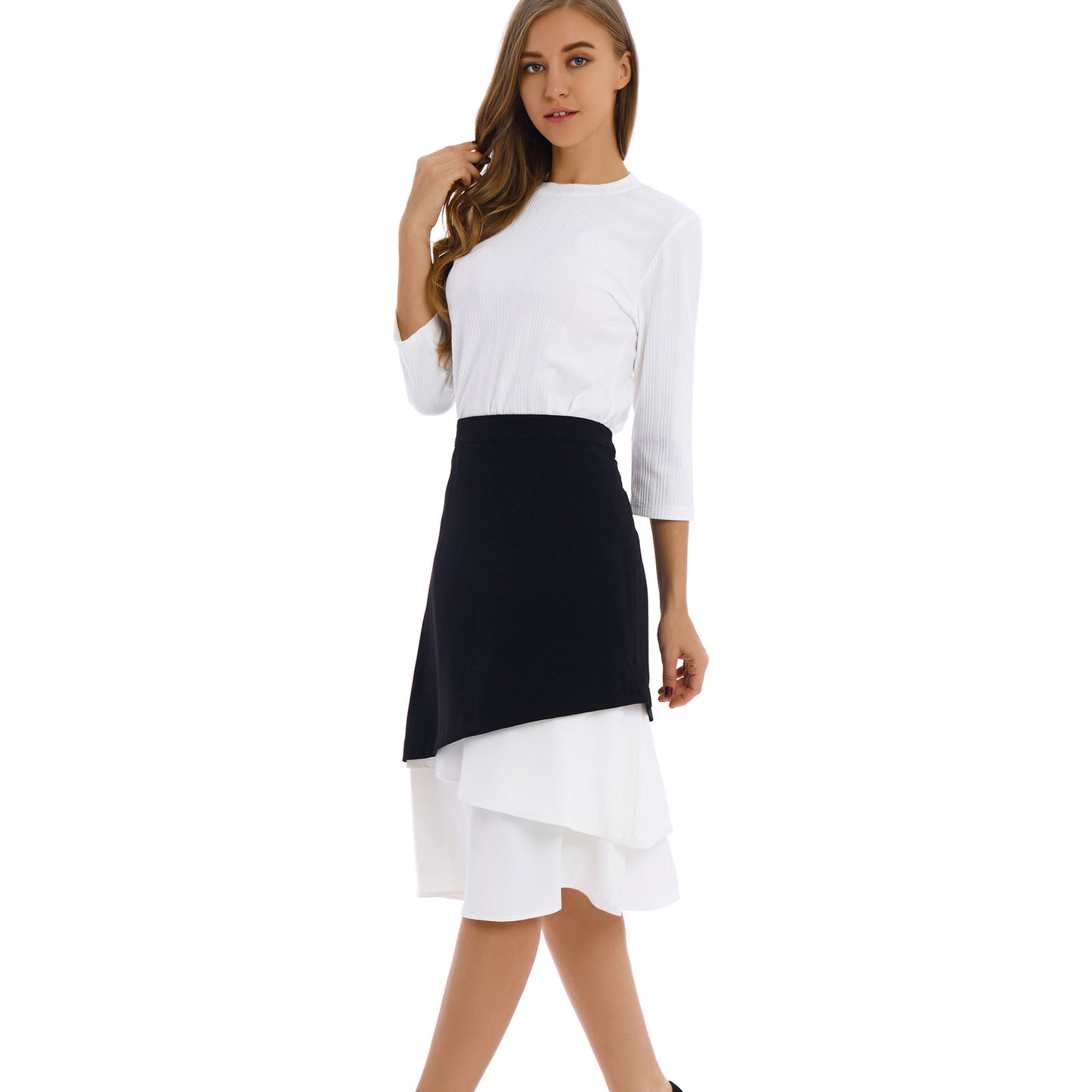 Contrast White Fabric Midi Skirt - alamaud