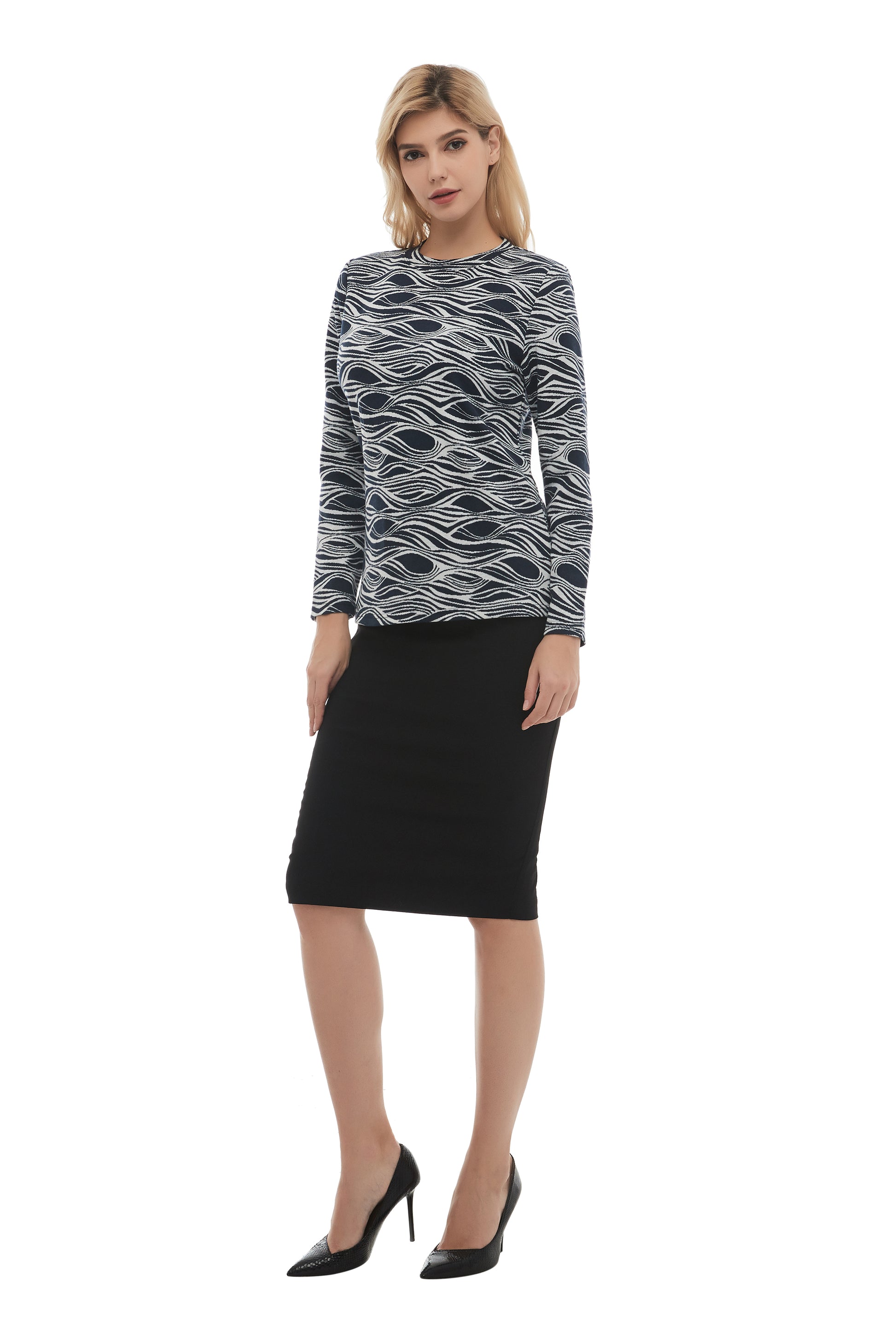 Monochrome Print Long Sleeve Sweater - alamaud