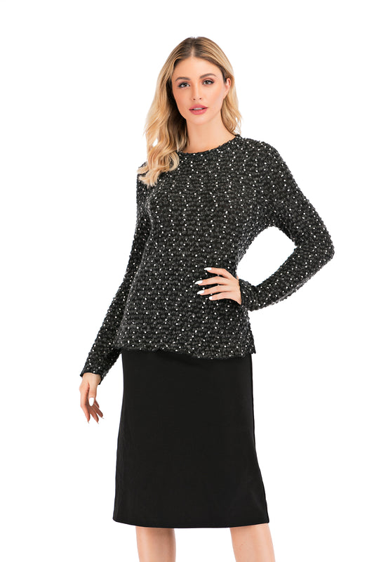 Elegant Black & White Long Sleeve Sweater - seilerlanguageservices