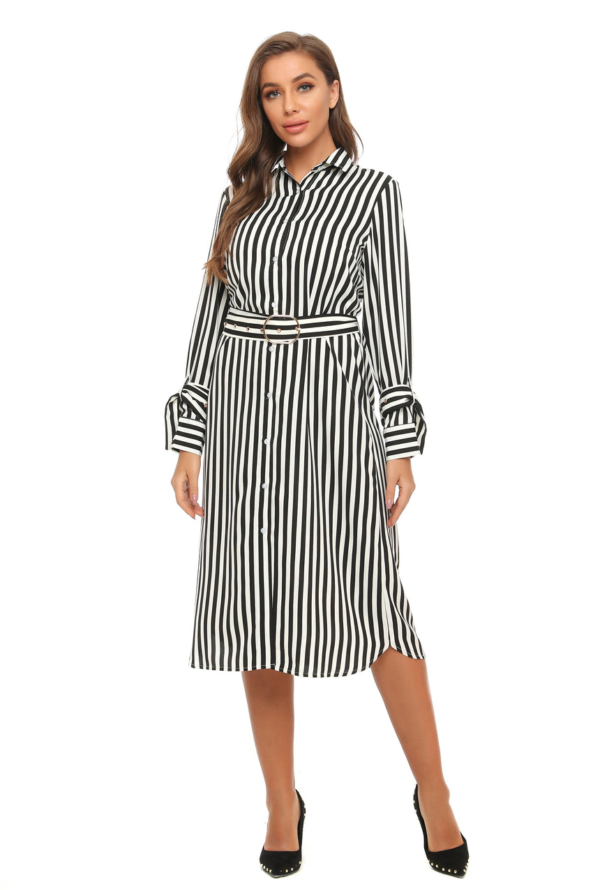 black pin stripe belt t shirt dress