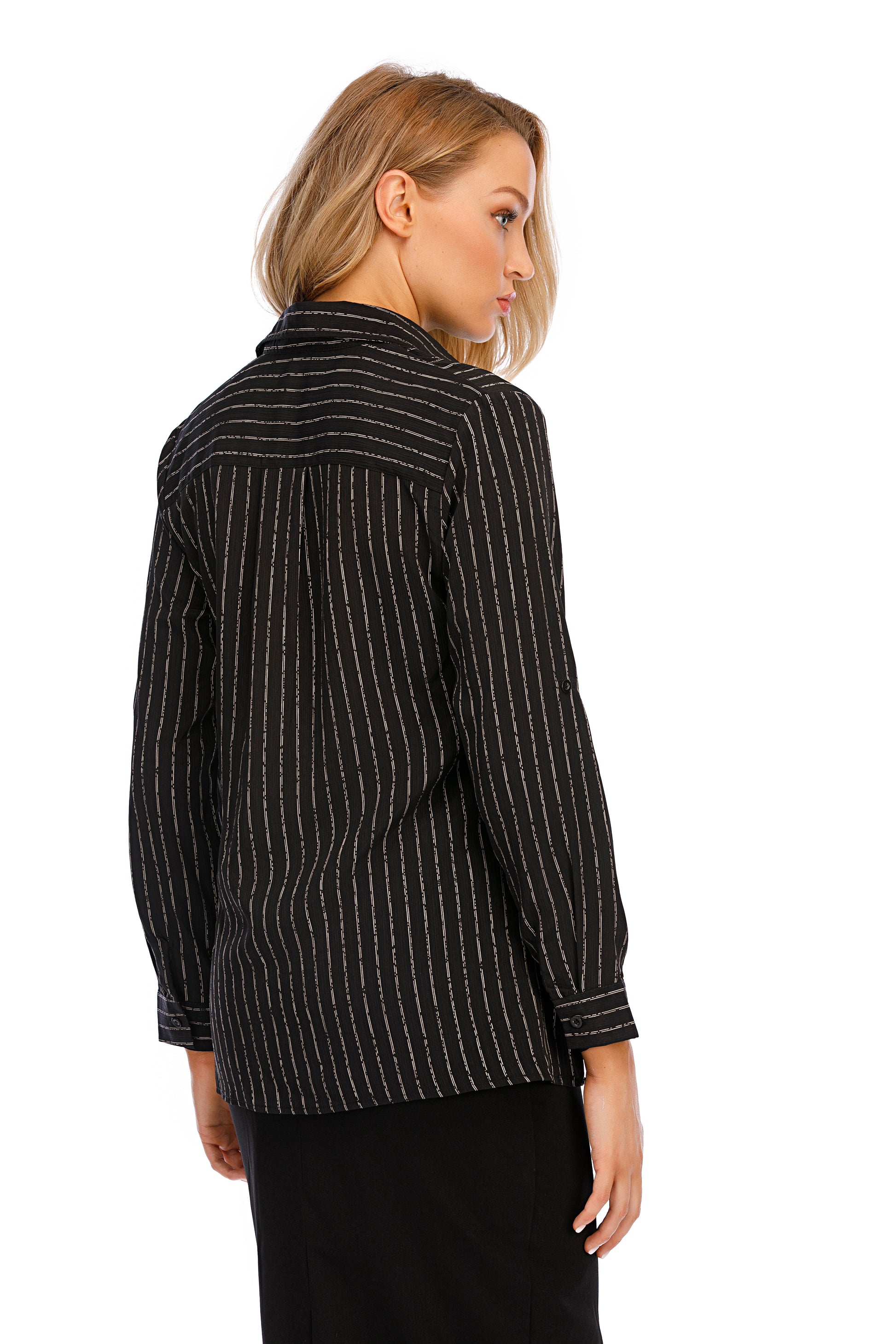 Long Sleeves Narrow Stripe Wrap Look Shirt Blouse - seilerlanguageservices