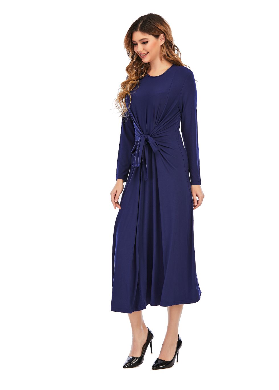 Long sleeve Knit Tie Front Midi Dress - seilerlanguageservices