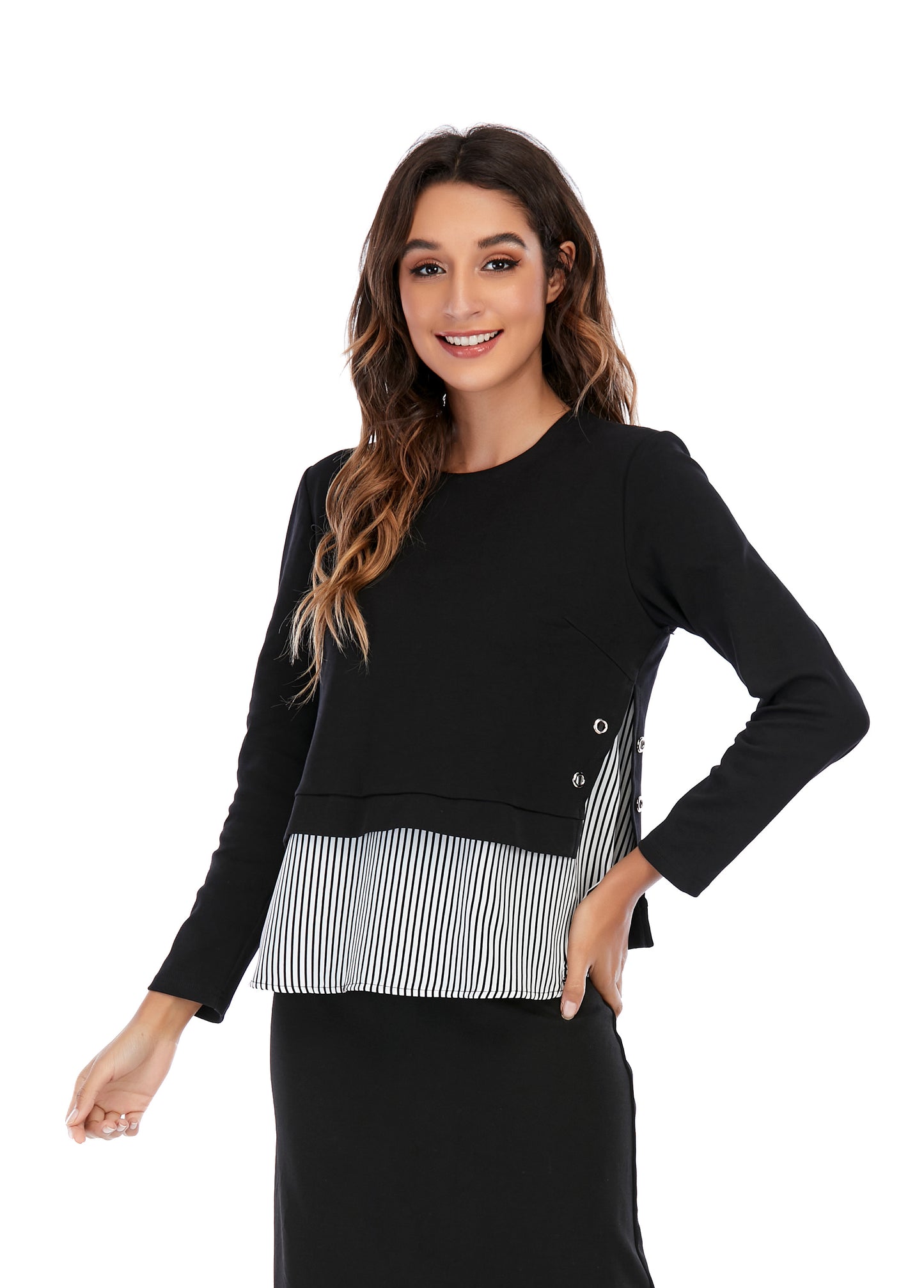 Solid and Striped Long Sleeve Monochrome - alamaud
