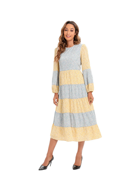 Mixed Print Midi Dress with Long Sleeves - seilerlanguageservices