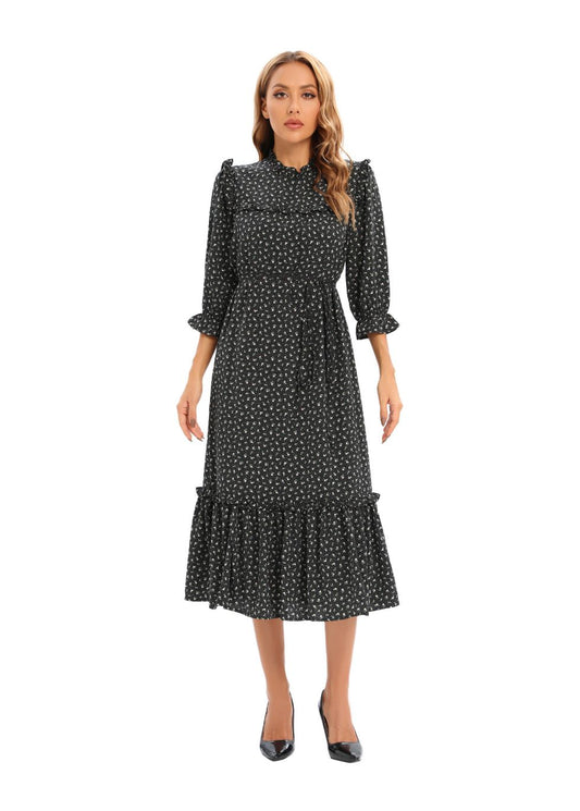 Midi Print Dress with 3/4 Sleeves - seilerlanguageservices