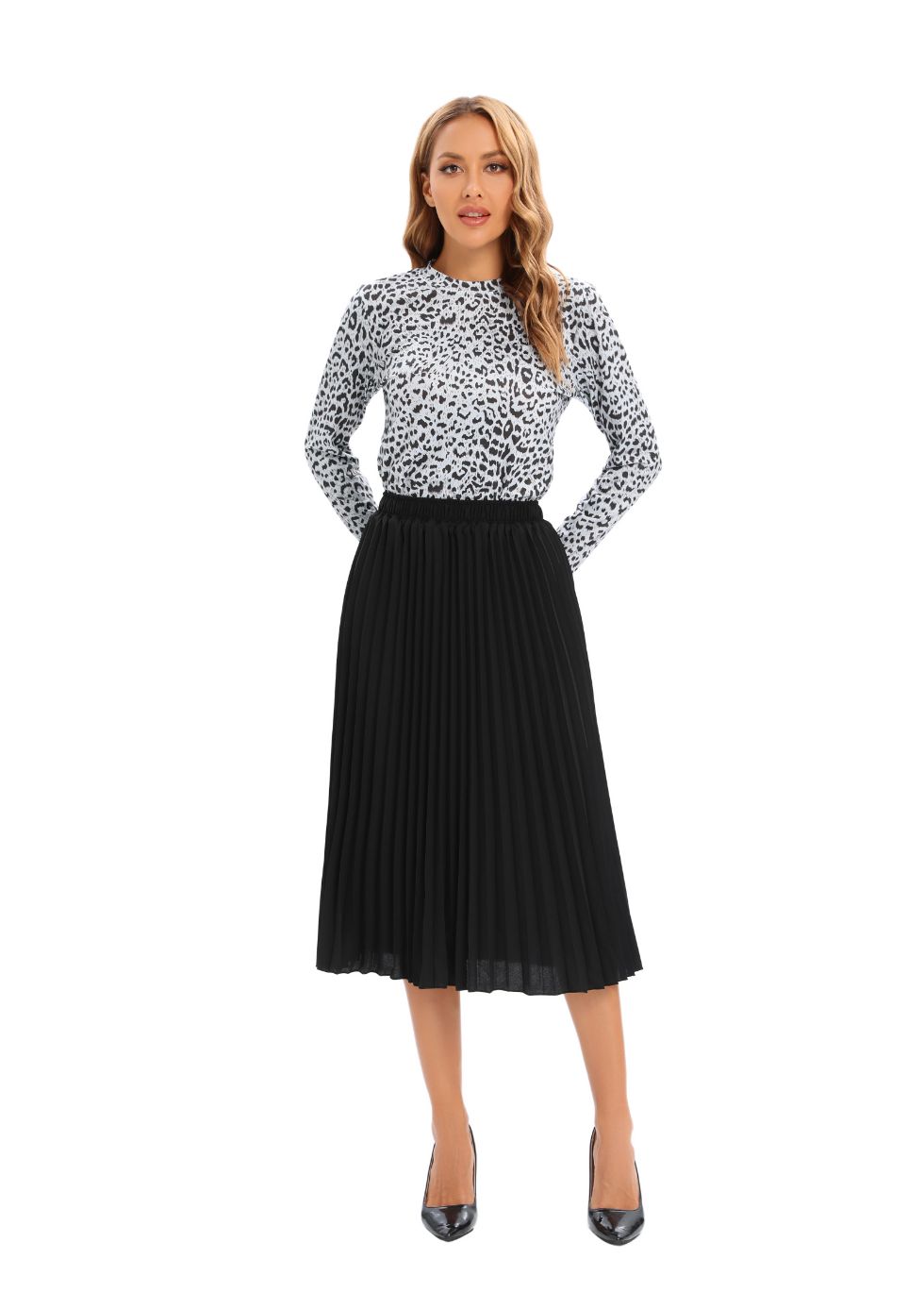 Noir Midi Pleated Skirt - alamaud