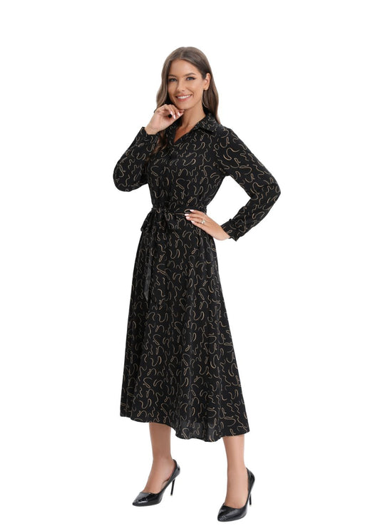 Long Sleeve Subtle Print Dress - alamaud