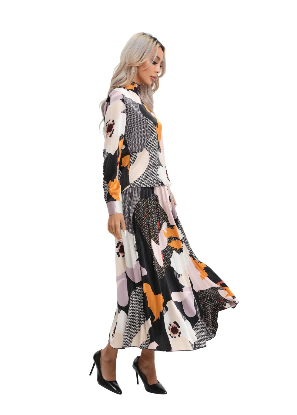 Colorful Print Two-Piece Midi Set - alamaud