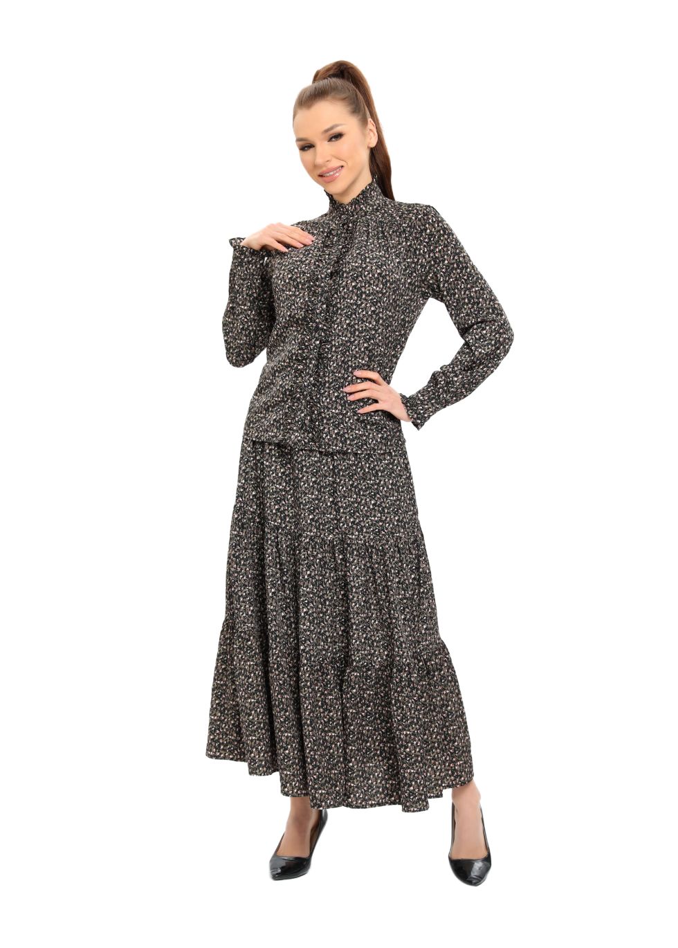 Long Sleeves Ruffle Detailed Midi Dress Two Piece Set - seilerlanguageservices