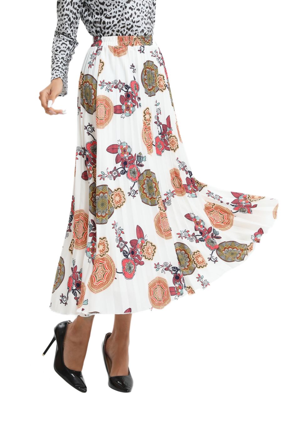 Print Pleated Midi Skirt - seilerlanguageservices