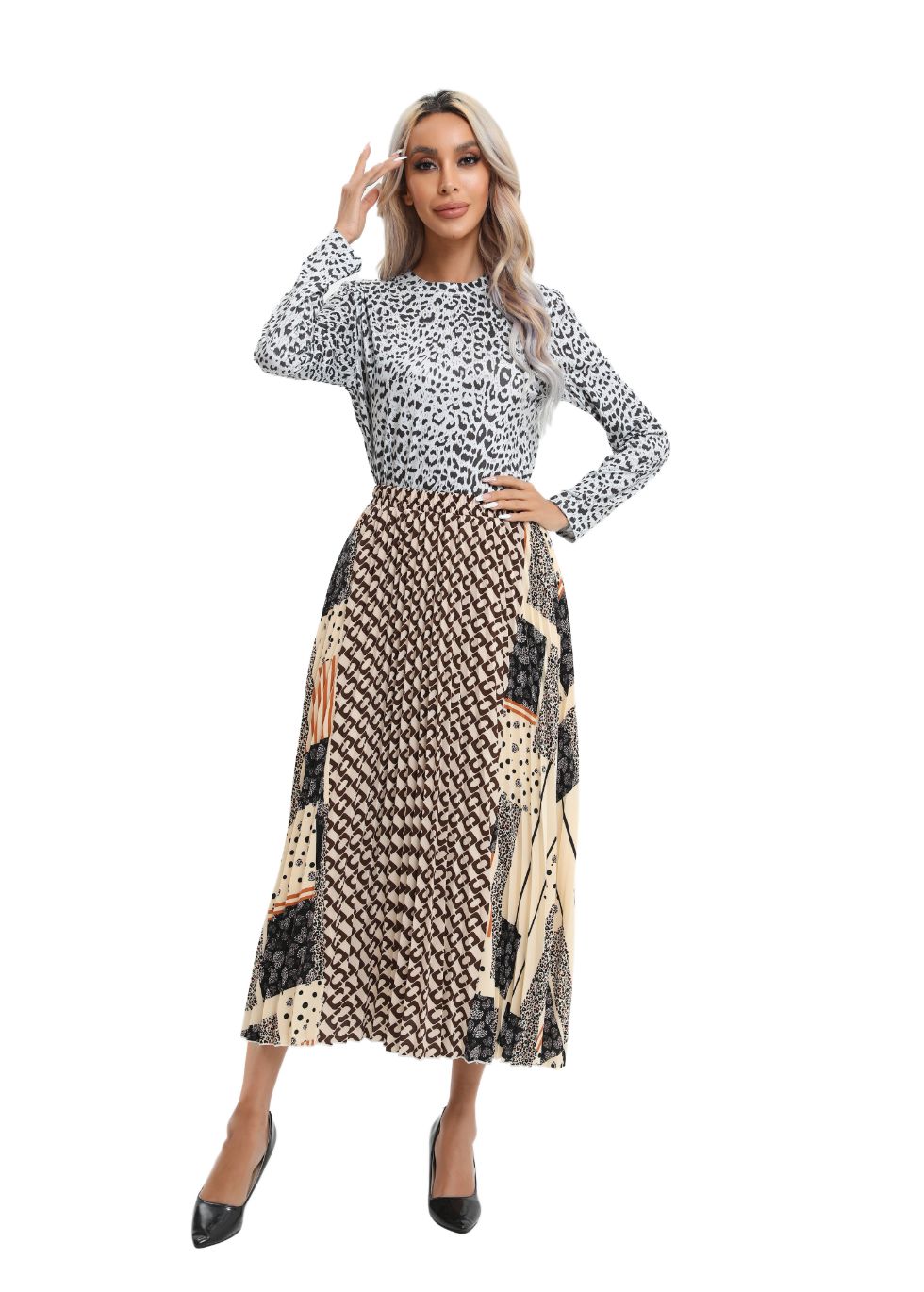 Mixed Print Midi Pleated Skirt - seilerlanguageservices