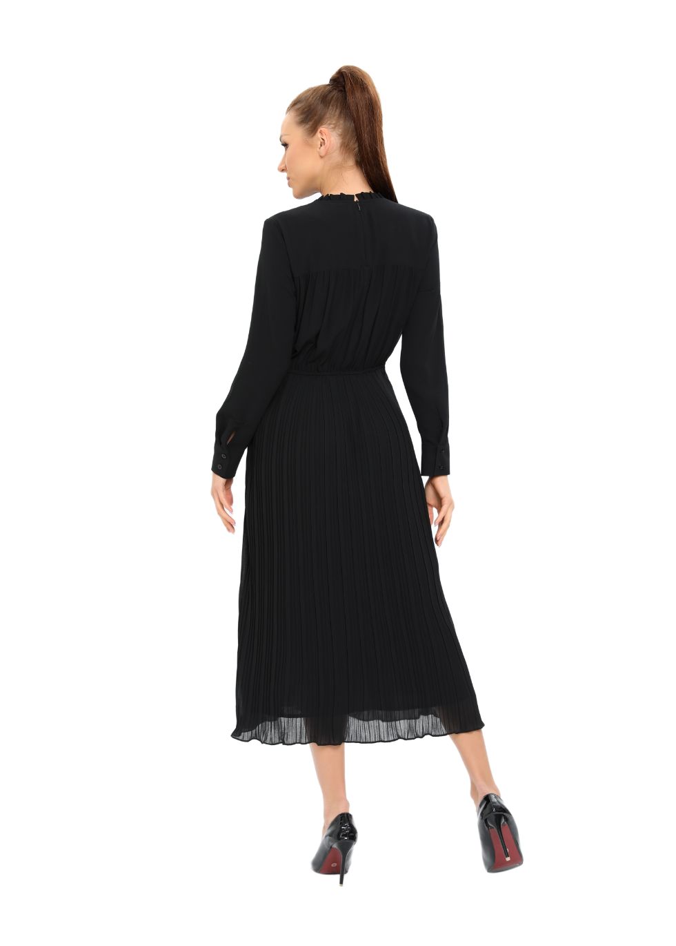 Long Sleeve Micro Pleated Skirt Midi Dress - seilerlanguageservices