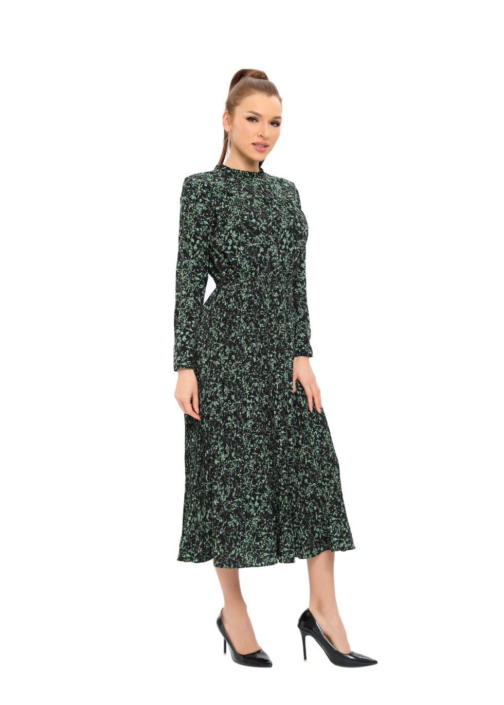 Long Sleeve Micro Pleated Skirt Midi Dress - seilerlanguageservices