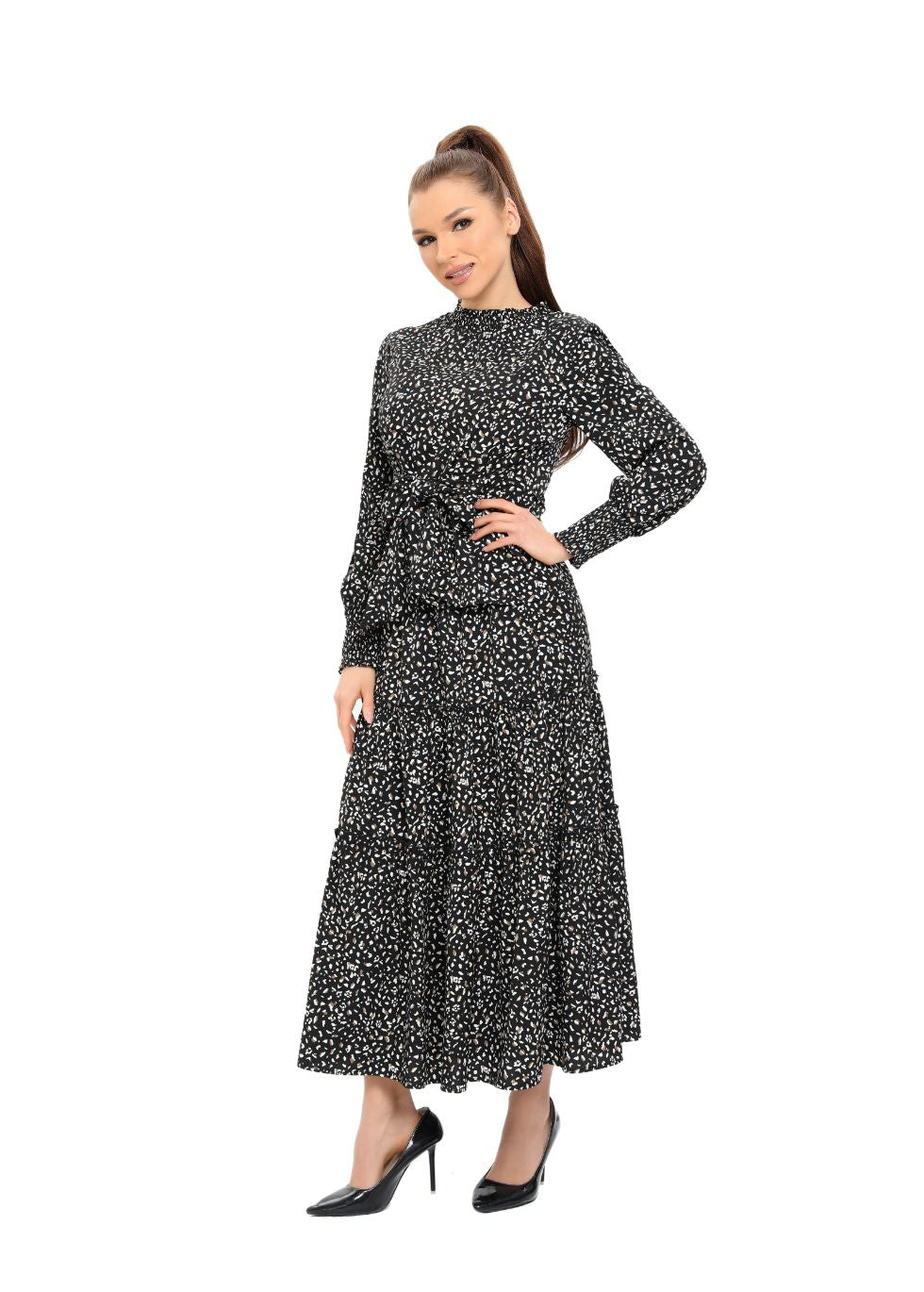 Long Sleeve Monochrome Midi Two-Piece Set - alamaud