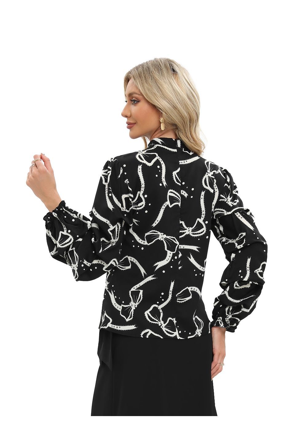 Tiered Long Sleeve Blouse with Front Tie - alamaud