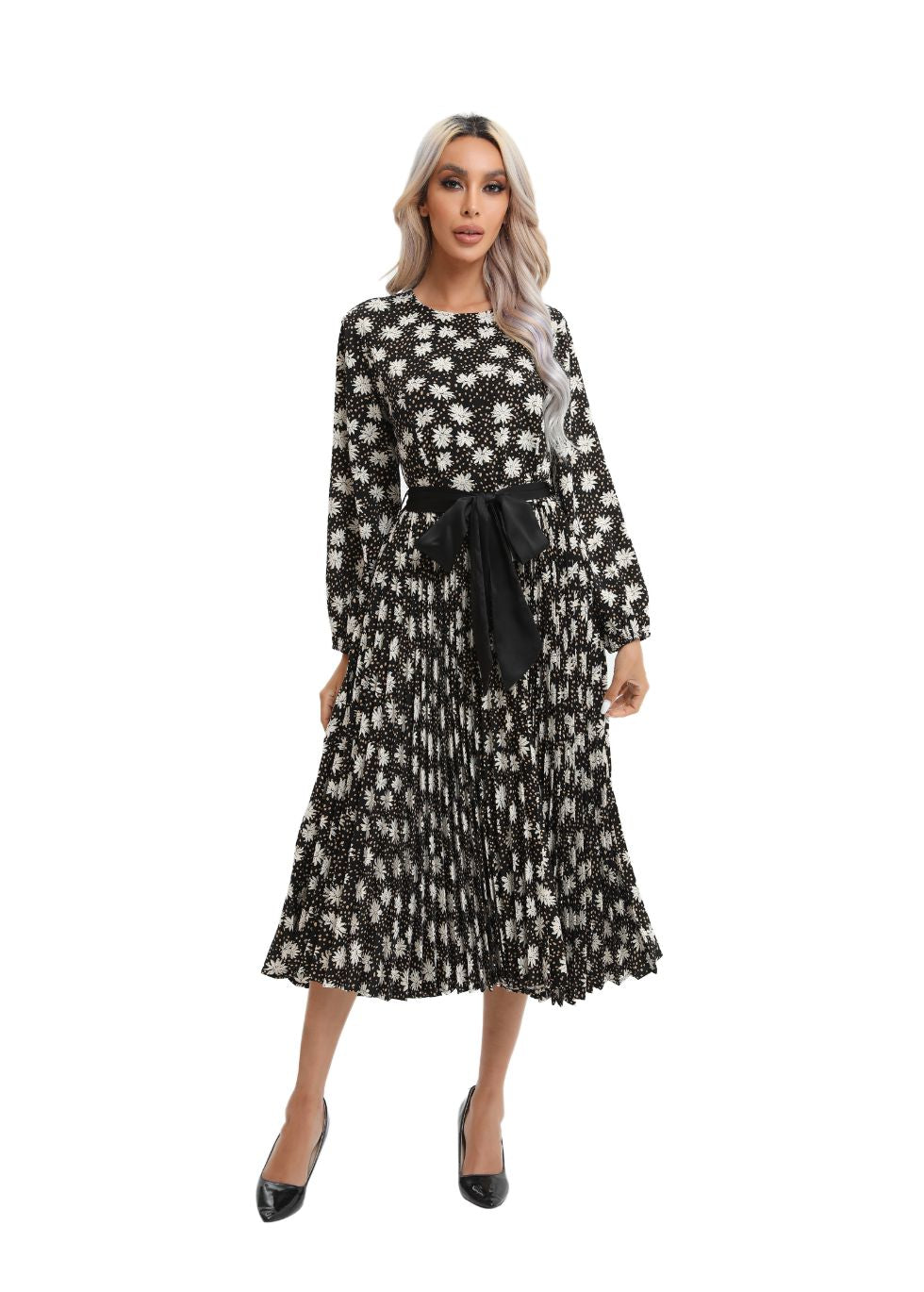 Modest Floral Midi Dress with Front Tie - seilerlanguageservices