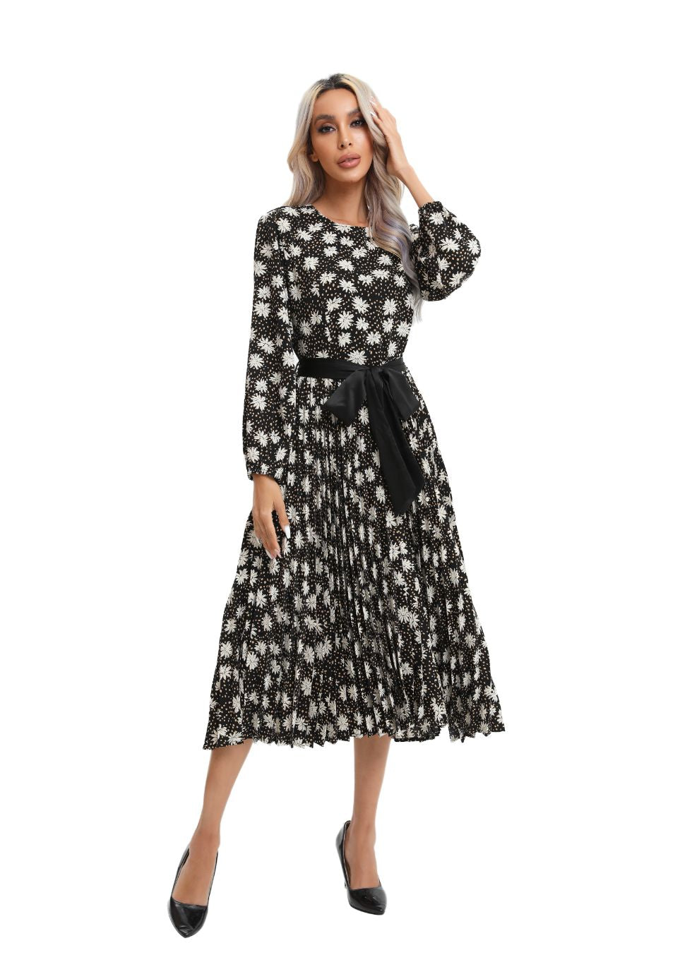 Modest Floral Midi Dress with Front Tie - seilerlanguageservices