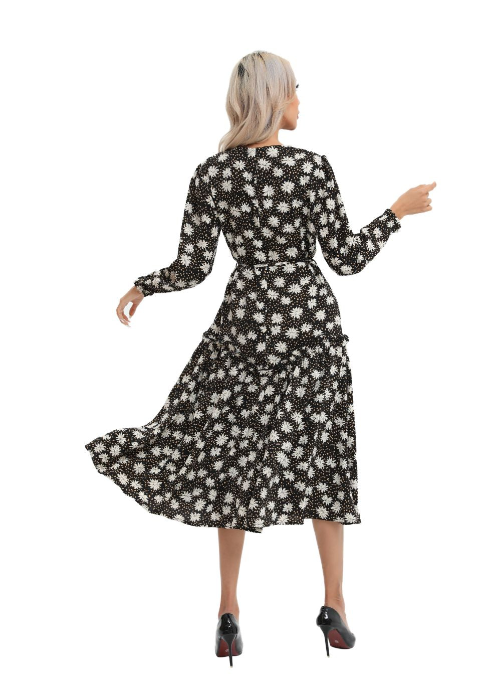 Modest Floral Midi Dress with Light Front Tie - alamaud