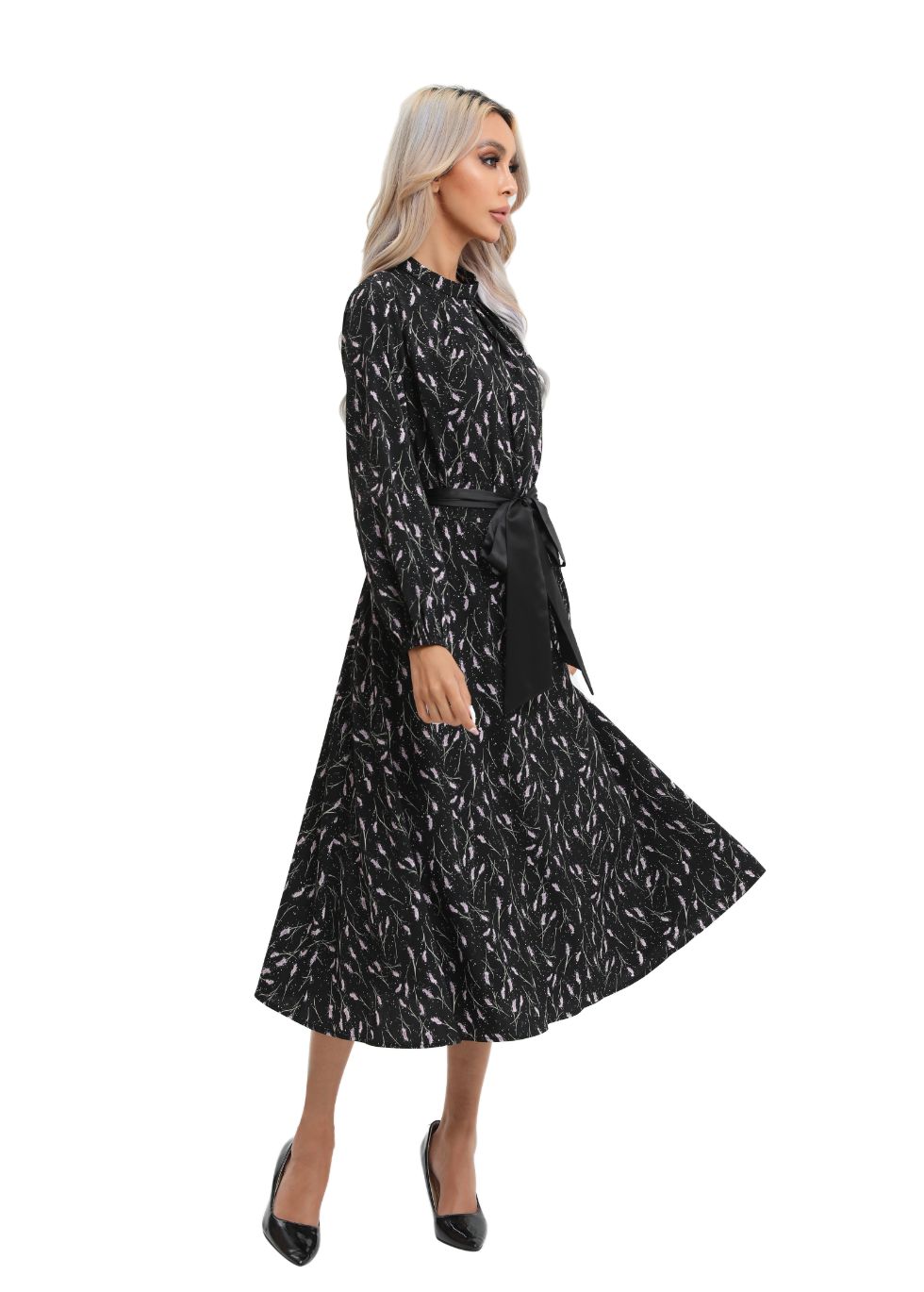 Contemporary Line Print Midi Dress - alamaud