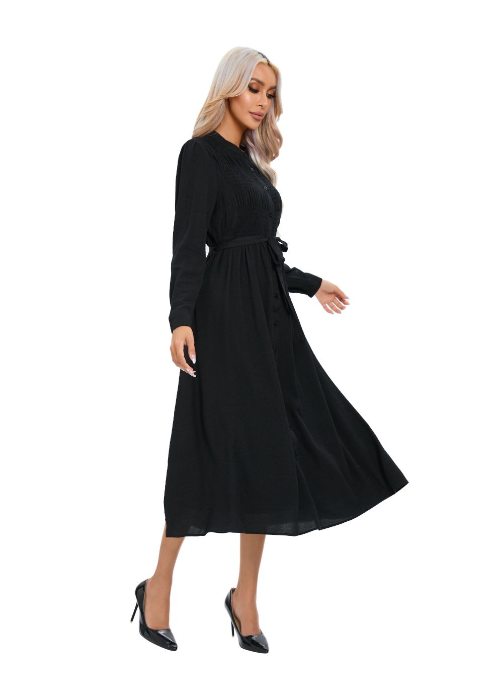 Mock Button Self Tie Midi Dress - seilerlanguageservices