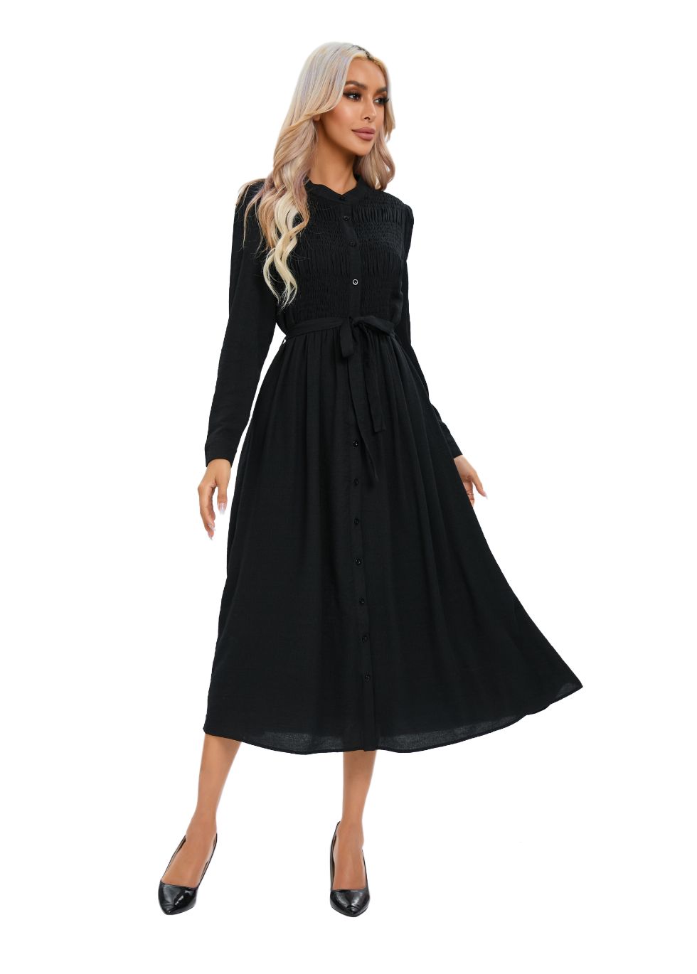 Mock Button Self Tie Midi Dress - seilerlanguageservices