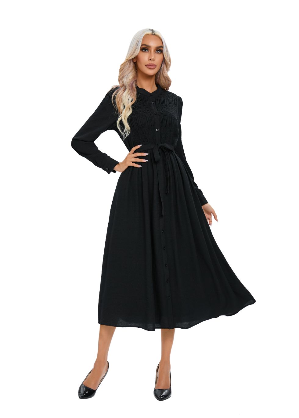 Mock Button Self Tie Midi Dress - seilerlanguageservices