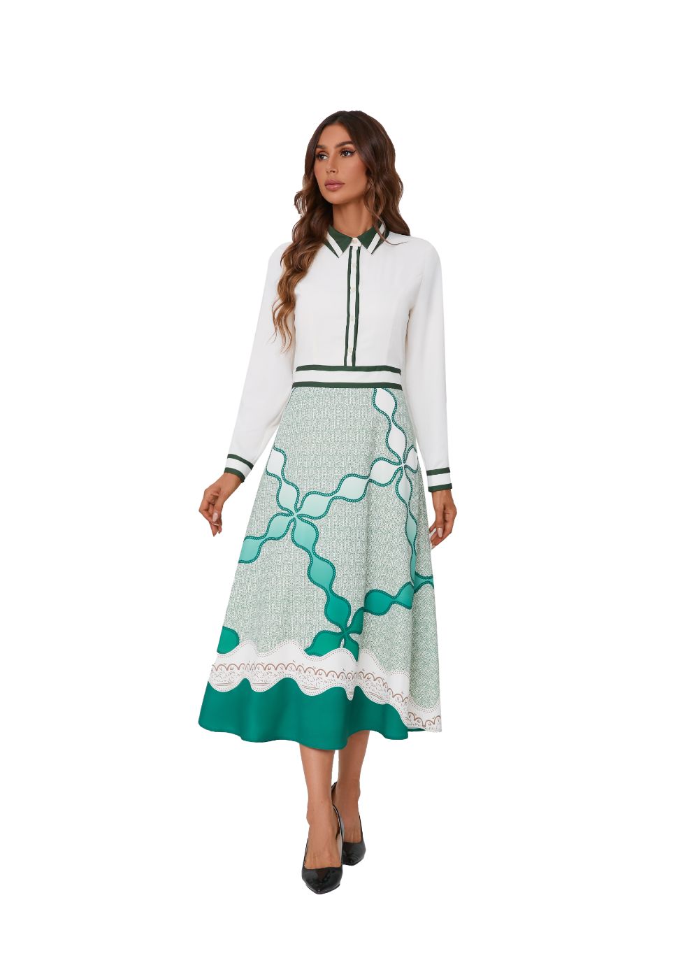 Chic Print Collared Midi Dress - seilerlanguageservices