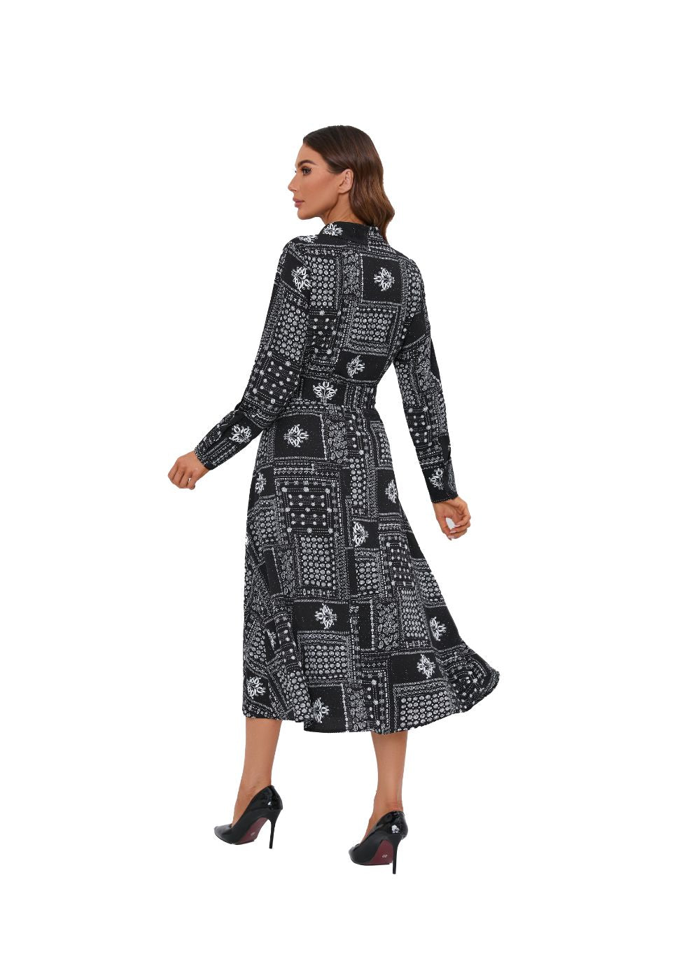 Collared Shirt Midi Dress with Mock Buttons - alamaud