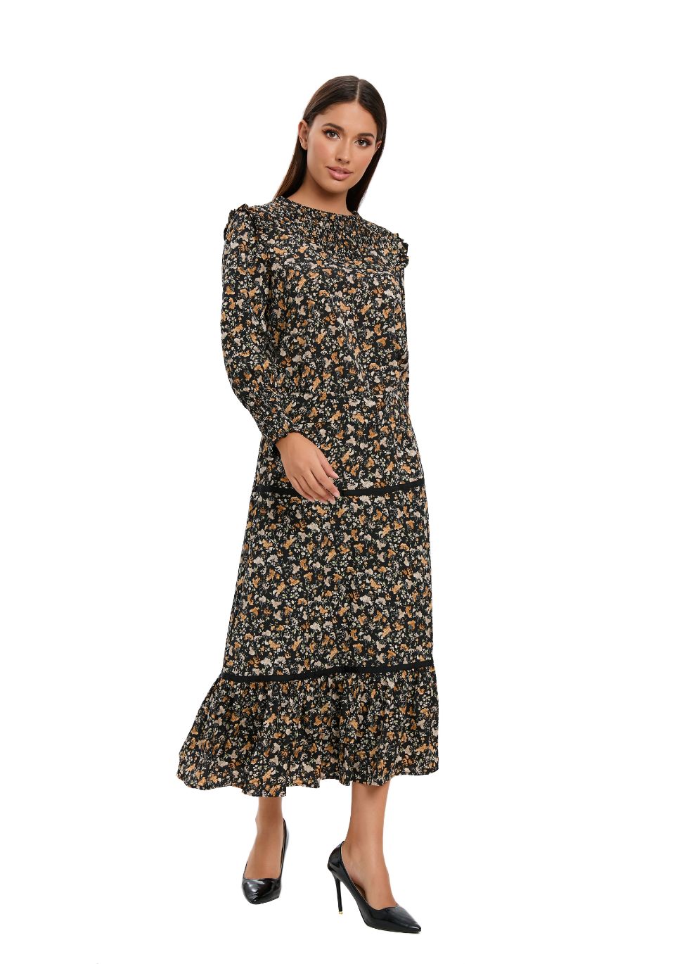 Small Floral Print Two Piece Midi Dress Set - seilerlanguageservices