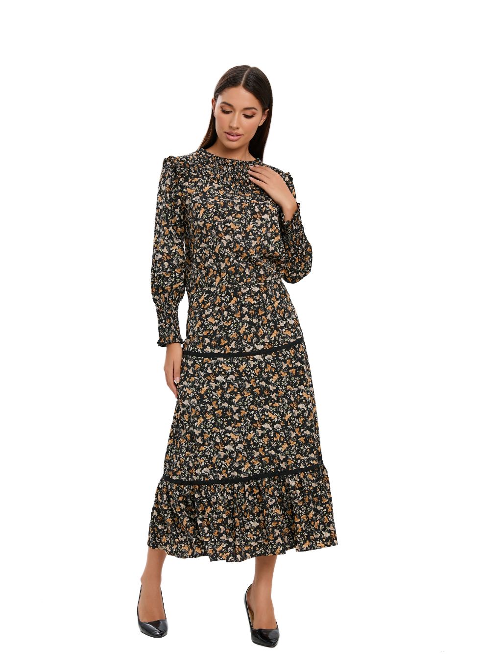 Small Floral Print Two Piece Midi Dress Set - seilerlanguageservices