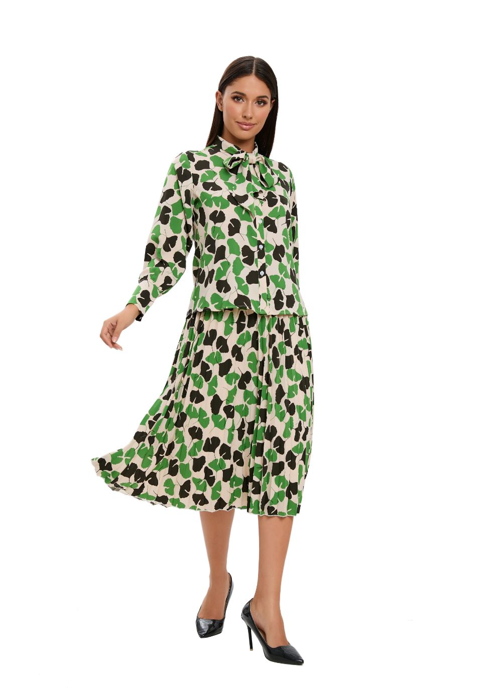 Long Sleeve Spring Print Two Piece Midi Dress Set - seilerlanguageservices