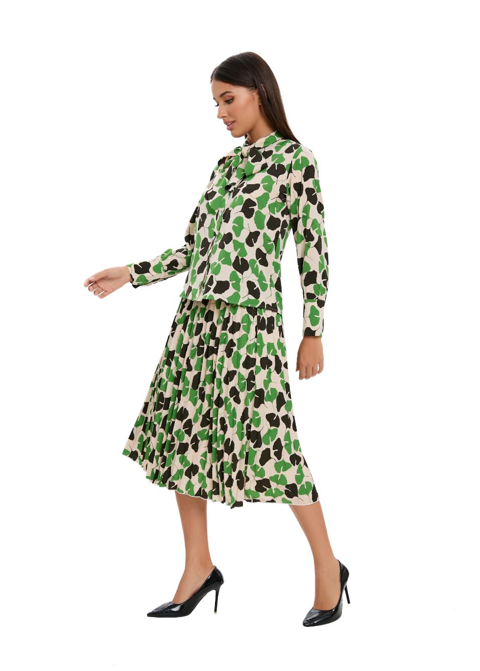 Long Sleeve Spring Print Two Piece Midi Dress Set - seilerlanguageservices