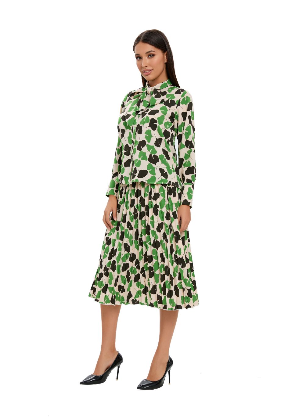 Long Sleeve Spring Print Two Piece Midi Dress Set - seilerlanguageservices